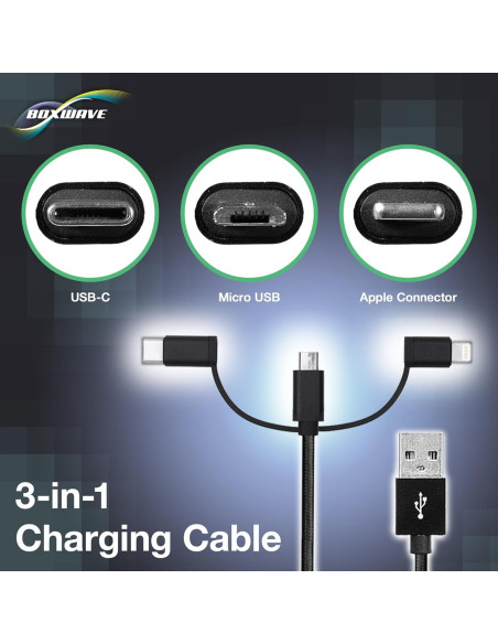 Cable BoxWave 3-en-1 Compatible Audio-Technica ATH-ANC900BT 1m