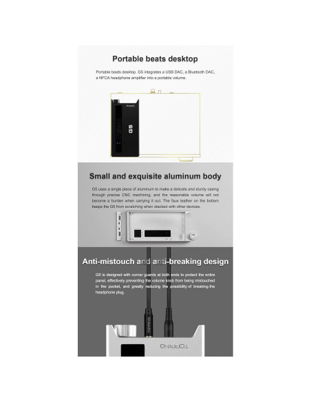 Amplificador de Auriculares y DAC TOPPING G5 Plata - Bluetooth, USB-C, AUX