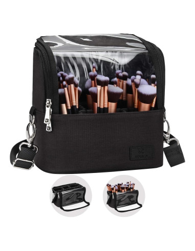 Estuche para Brochas de Maquillaje Grande Negro con Divisores Ajustables