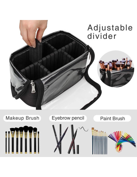 Estuche para Brochas de Maquillaje Grande Negro con Divisores Ajustables