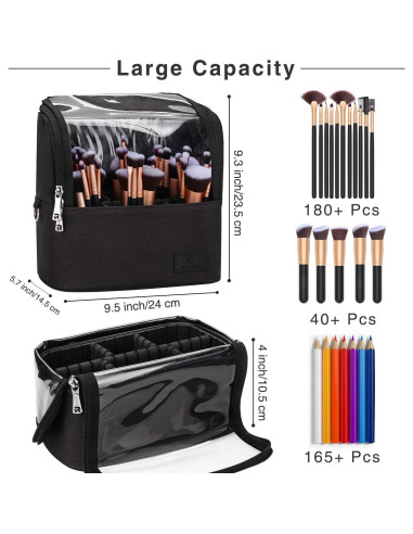 Estuche para Brochas de Maquillaje Grande Negro con Divisores Ajustables