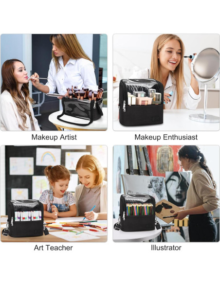 Estuche para Brochas de Maquillaje Grande Negro con Divisores Ajustables