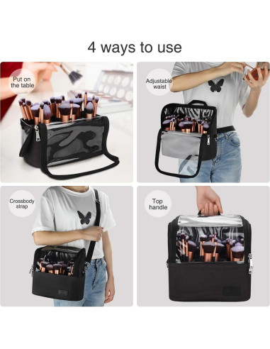 Estuche para Brochas de Maquillaje Grande Negro con Divisores Ajustables