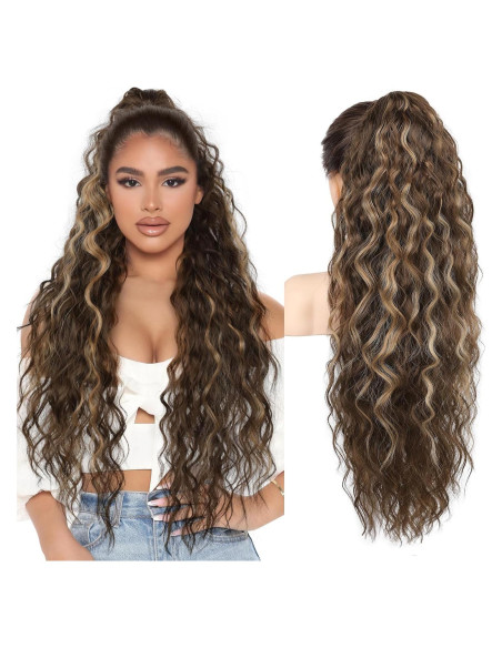 Extensión de Cola de Caballo Rizada REECHO 76.2 cm Marrón Chocolate