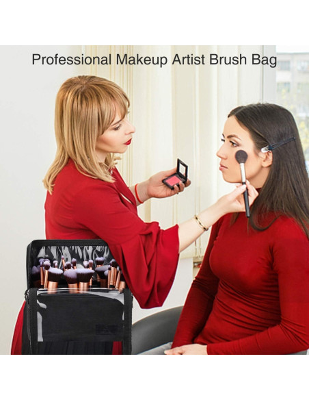 Estuche para Brochas de Maquillaje Grande Negro con Divisores Ajustables