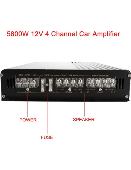 Amplificador de Coche YaeCCC 5800W 4 Canales 12V Estéreo