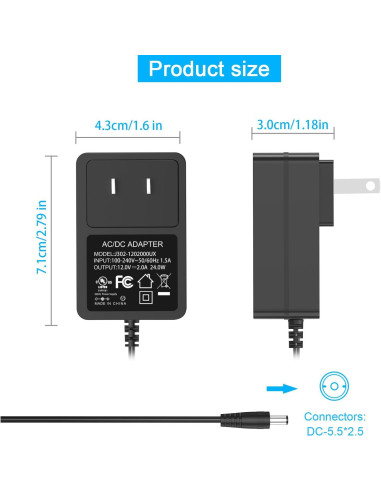 Adaptador de Alimentación 12V 2A para Tocadiscos Crosley y Audio-Technica