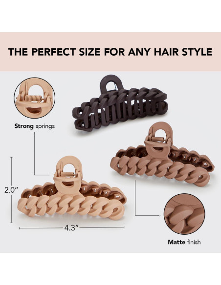 Set de 3 Clips de Garra Grandes Kitsch para Cabello Grueso