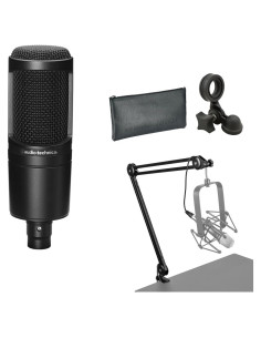 Micrófono de condensador cardioide Audio-Technica AT2020 con brazo y cable XLR