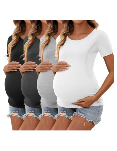 Ficerd 4 Camisetas de Lactancia Manga Corta para Mujeres
