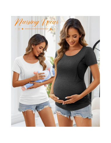 Ficerd 4 Camisetas de Lactancia Manga Corta para Mujeres