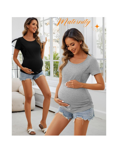 Ficerd 4 Camisetas de Lactancia Manga Corta para Mujeres