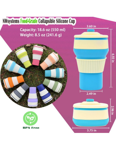 Taza Plegable de Silicona NWsystems 550 ml Azul Turquesa