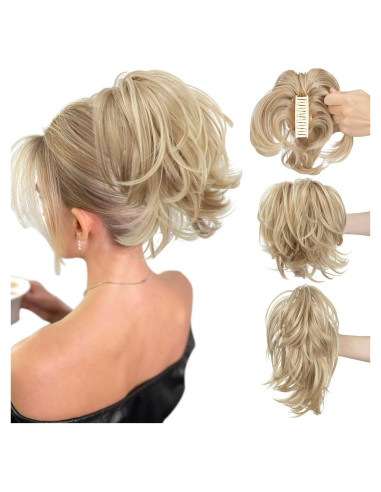 Extensiones de Cabello Sintético CJL HAIR Coleta Corto Rubio Sucio