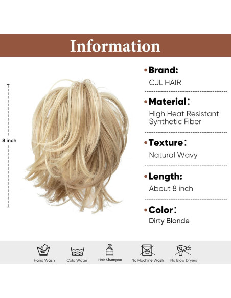 Extensiones de Cabello Sintético CJL HAIR Coleta Corto Rubio Sucio