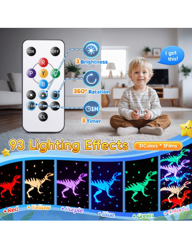 Proyector Luz Nocturna Dinosaurios PIKOY 31 Colores 360