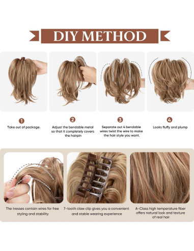 Extensiones de Cabello Sintético CJL HAIR Coleta Corto Rubio Sucio