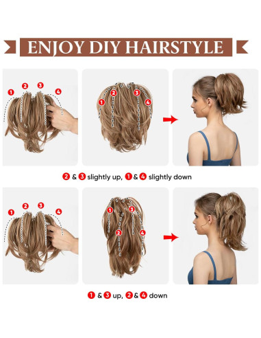 Extensiones de Cabello Sintético CJL HAIR Coleta Corto Rubio Sucio