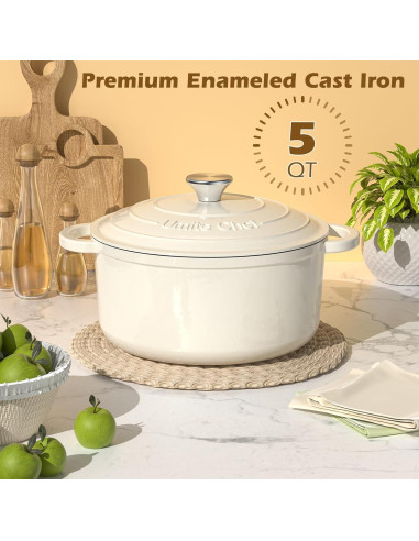 Horno Holandés Umite Chef 5QT Hierro Fundido Enameled Blanco