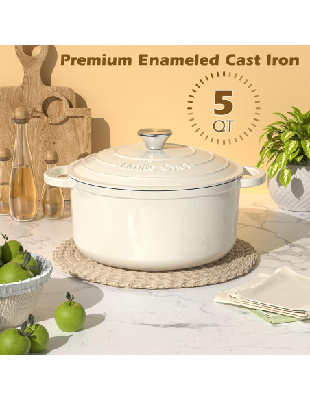 Horno Holandés Umite Chef 5QT Hierro Fundido Enameled Blanco