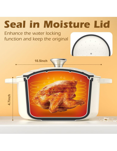 Horno Holandés Umite Chef 5QT Hierro Fundido Enameled Blanco