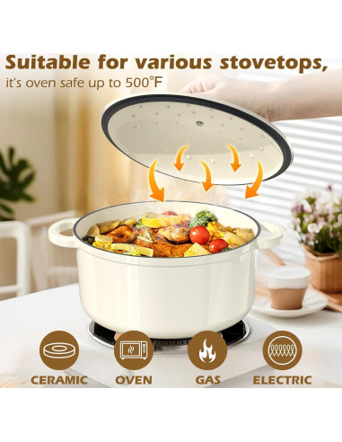 Horno Holandés Umite Chef 5QT Hierro Fundido Enameled Blanco