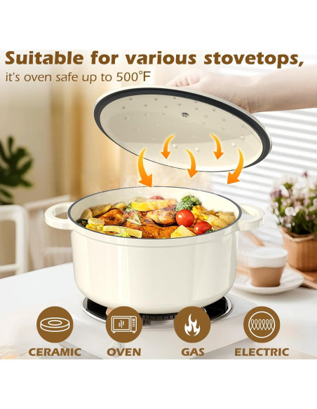 Horno Holandés Umite Chef 5QT Hierro Fundido Enameled Blanco