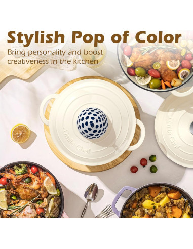 Horno Holandés Umite Chef 5QT Hierro Fundido Enameled Blanco