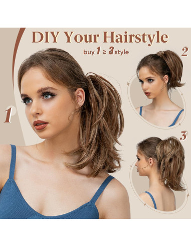 Extensiones de Cabello Sintético CJL HAIR Coleta Corto Rubio Sucio