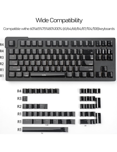 Conjunto de Teclas Mintcaps Cristal Negro 134 Teclas OEM