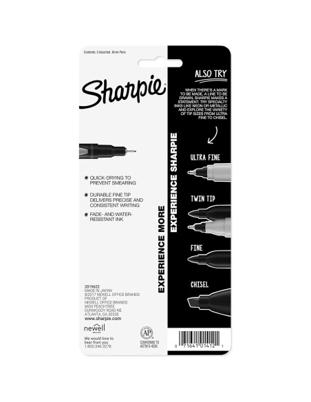 Bolígrafos Sharpie Punta Fina 0.8mm Colores Variados 5 Unidades