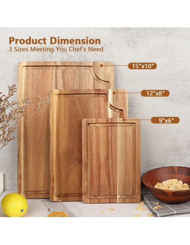 Juego de 3 tablas de cortar de madera AIDEA 38x25 cm