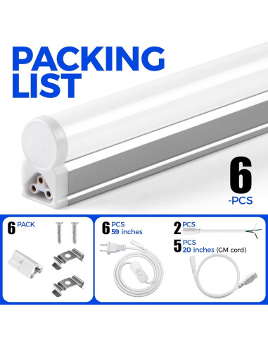 Barrina 6 Pack Luz LED T5 1.22m 2200lm 3000K Blanco Cálido