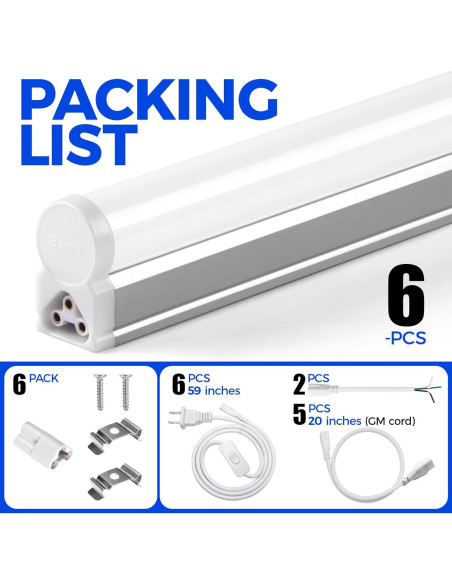 Barrina 6 Pack Luz LED T5 1.22m 2200lm 3000K Blanco Cálido
