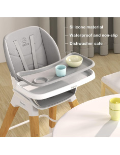 Silla Alta Convertible 8 en 1 para Bebés Gris - Madera de Haya 2