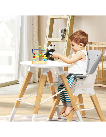 Silla Alta Convertible 8 en 1 para Bebés Gris - Madera de Haya