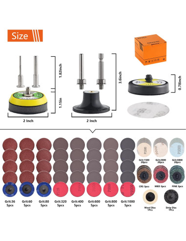 Paquete de 117 Discos de Lijado 50mm con Gancho y Bucle