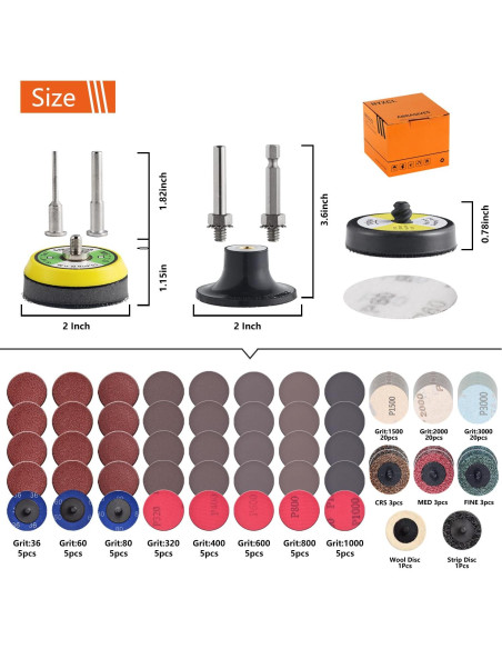 Paquete de 117 Discos de Lijado 50mm con Gancho y Bucle
