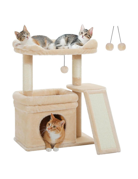 Torre para Gatos PEQULTI Beige con Perchero y Rascador