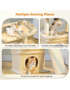 Torre para Gatos PEQULTI Beige con Perchero y Rascador 2