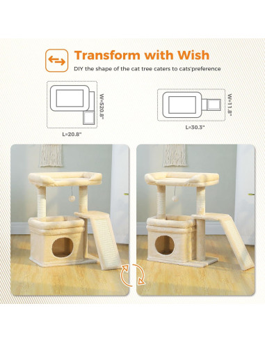 Torre para Gatos PEQULTI Beige con Perchero y Rascador