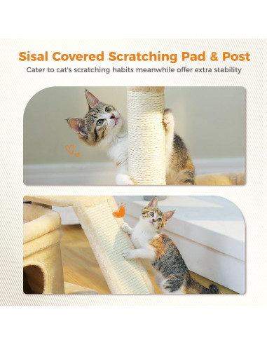 Torre para Gatos PEQULTI Beige con Perchero y Rascador