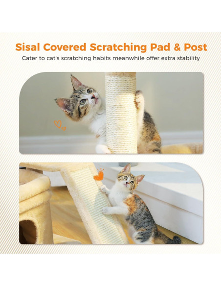 Torre para Gatos PEQULTI Beige con Perchero y Rascador