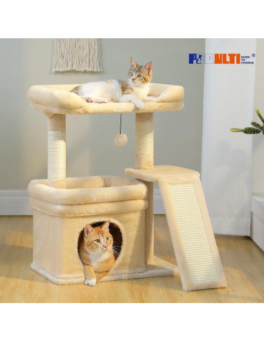 Torre para Gatos PEQULTI Beige con Perchero y Rascador