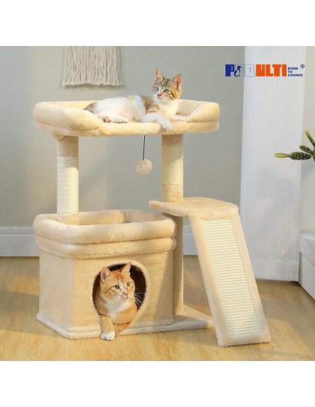 Torre para Gatos PEQULTI Beige con Perchero y Rascador