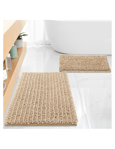Alfombrillas de Baño Chenilla Beige FLOLEOPA 2 Piezas Antideslizantes