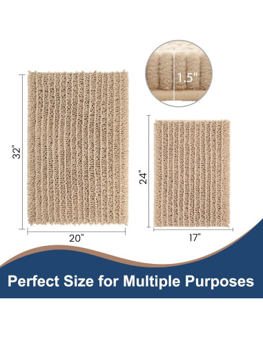 Alfombrillas de Baño Chenilla Beige FLOLEOPA 2 Piezas Antideslizantes