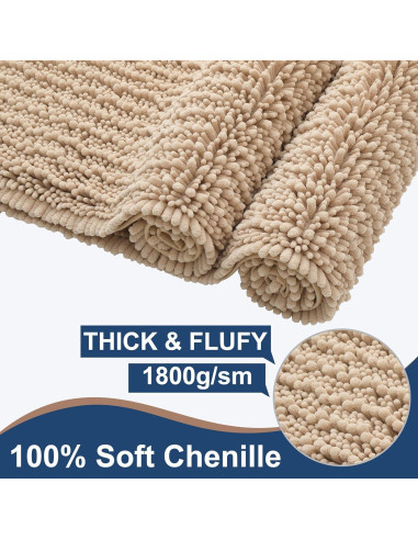 Alfombrillas de Baño Chenilla Beige FLOLEOPA 2 Piezas Antideslizantes