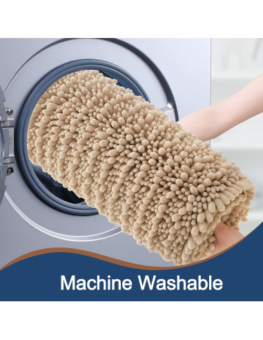 Alfombrillas de Baño Chenilla Beige FLOLEOPA 2 Piezas Antideslizantes