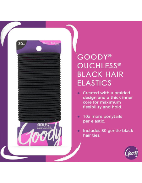 Gomas de Pelo Elásticas Goody Ouchless 30 Unidades Negro 4MM